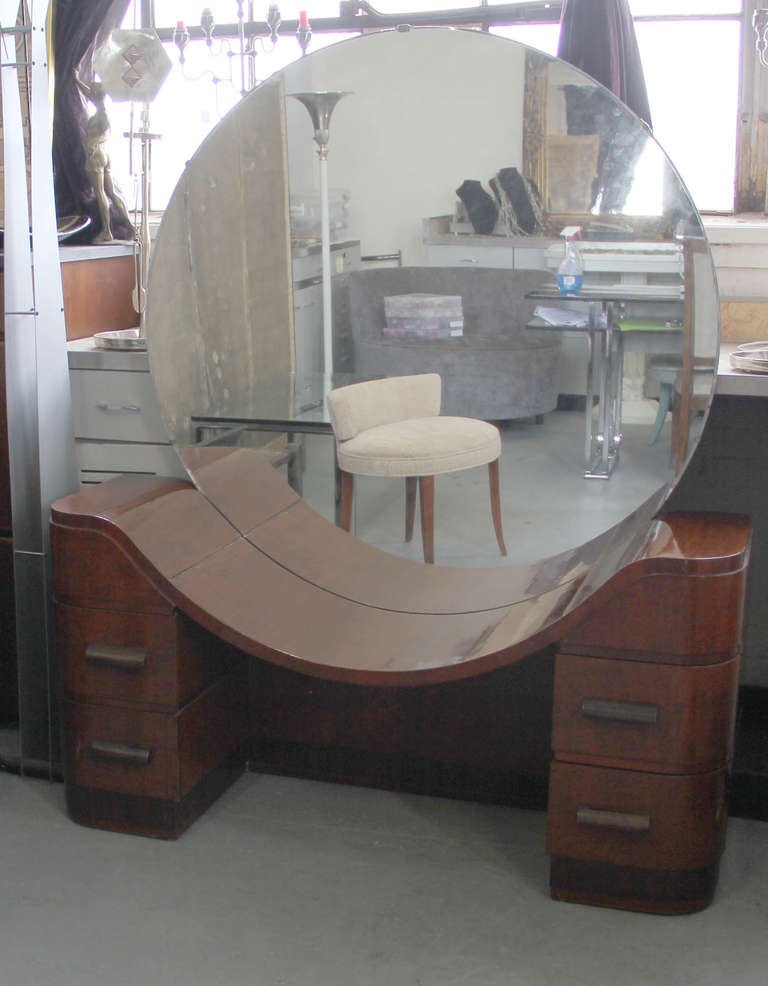 French Art Deco Mirrored Vanity and Stool 2