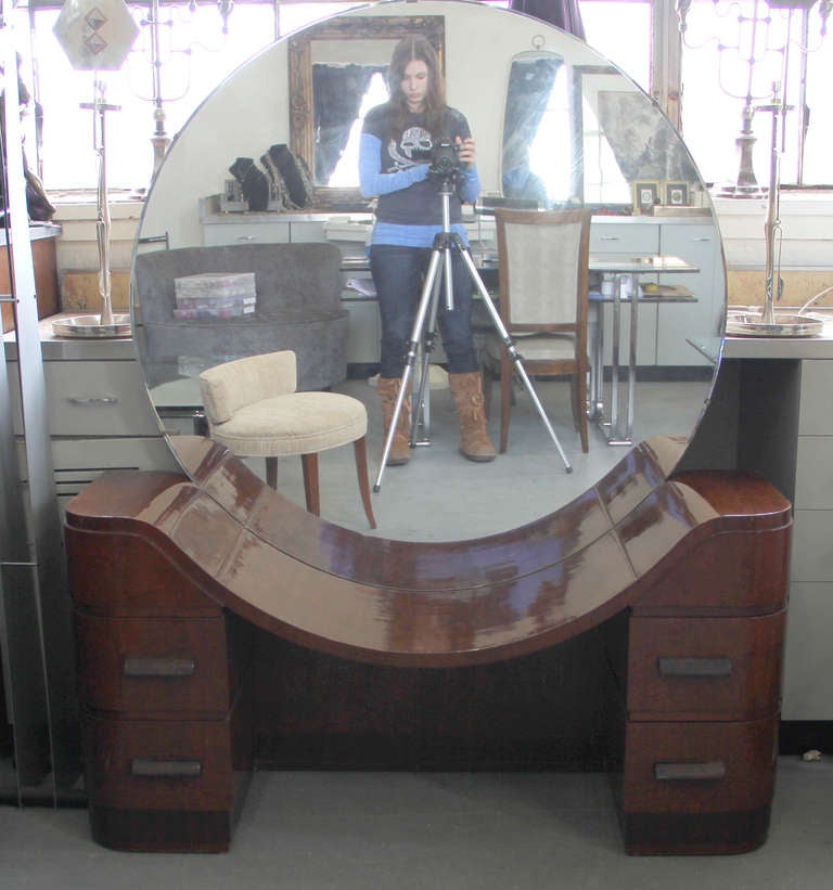 French Art Deco Mirrored Vanity and Stool 4