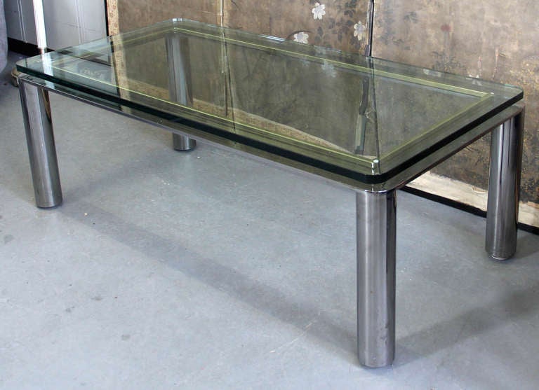 1970's  Chrome and Brass Glass Top Coffee Table