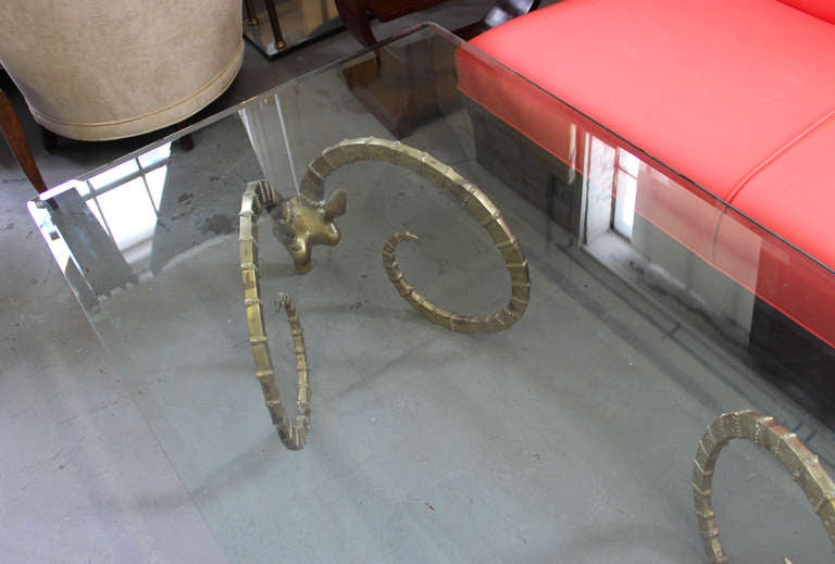 Brass Ibex or Gazelle Glass Top Coffee Table 1