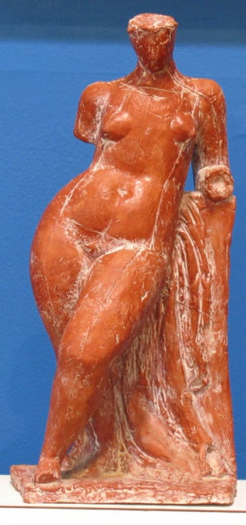 Heinz Leinfellner Austrian (1911-1974). Abstract expressionist terracotta sculpture of a nude woman signed with monogram 