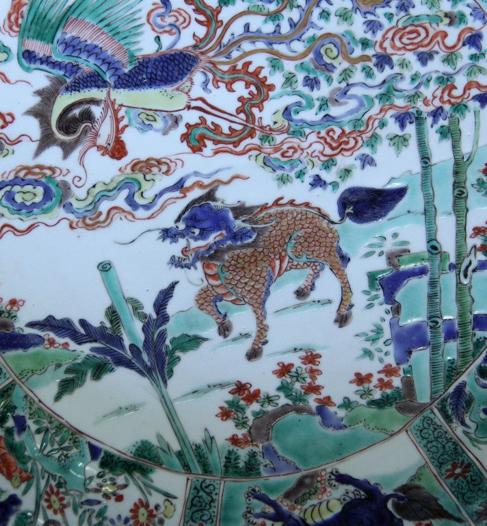 18th Century and Earlier Chinese Porcelain Famille-verte Charger with Dragon Kangxi