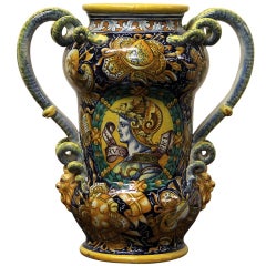 Antique Cantagalli Renaissance Style Italian Majolica Drug Jar