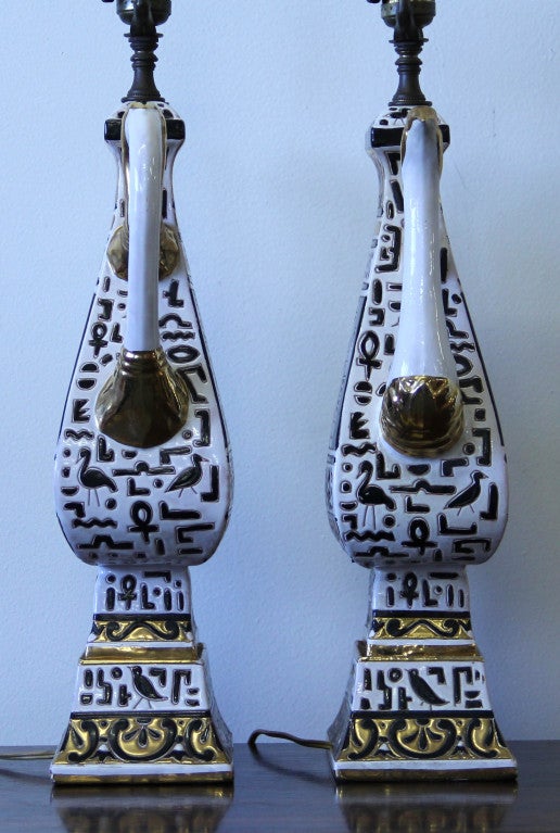 Pair of Italian Pottery Egyptian Revival Table Lamps 2