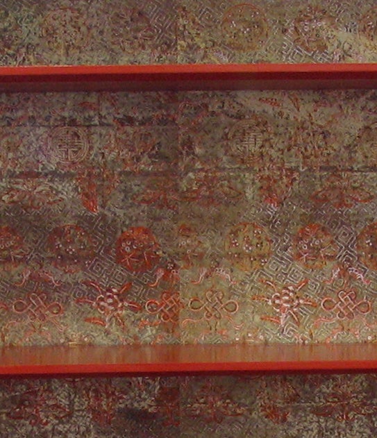 Drexel Cinnabar Lacquered Cabinet with Antique Wallpaper 1