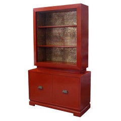 Drexel Cinnabar Lacquered Cabinet with Vintage Wallpaper