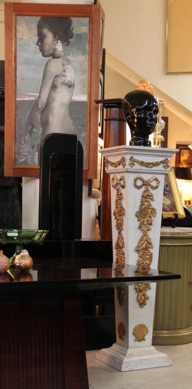 Carved Pair of Painted & Gilt Italian Neo-Classical Column Pedestals