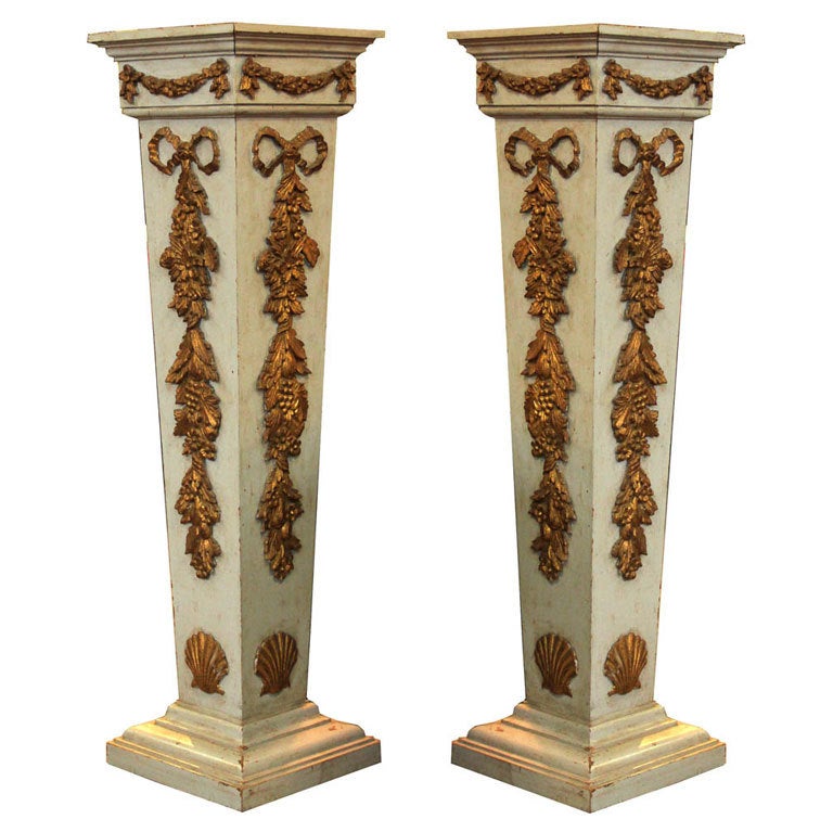 Pair of Painted & Gilt Italian Neo-Classical Column Pedestals