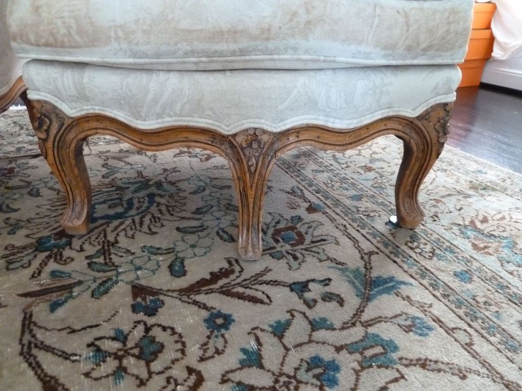 Pair of 18th C Louis XV French Fruitwood Bergeres For Sale 2