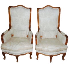 Antique Pair of 18th C Louis XV French Fruitwood Bergeres