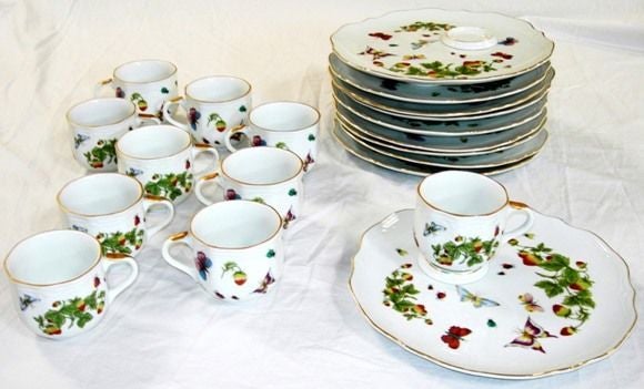 Exquisite Handpainted Porcelain Dessert Service for 10