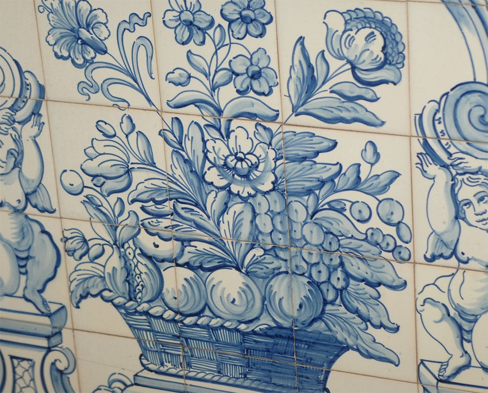 20th Century A Large Portuguese Blue and White Tile Plaque For Sale