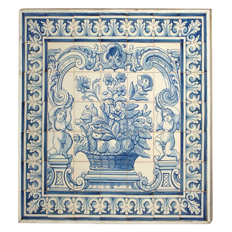 A Large Portuguese Blue and White Tile Plaque For Sale