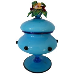 Barovier et Toso Italian Art Glass Turquoise Candy Jar