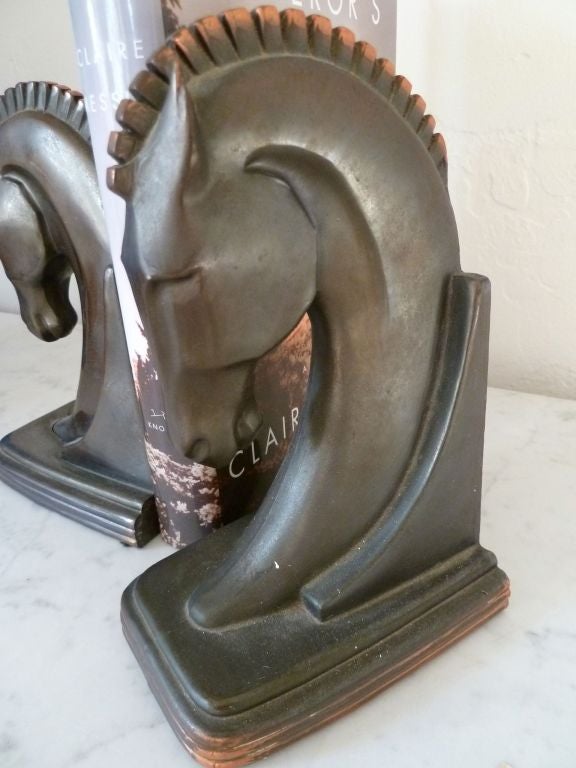 American Pair of Original Horse Head Bookends with Gorgeous Patina For Sale