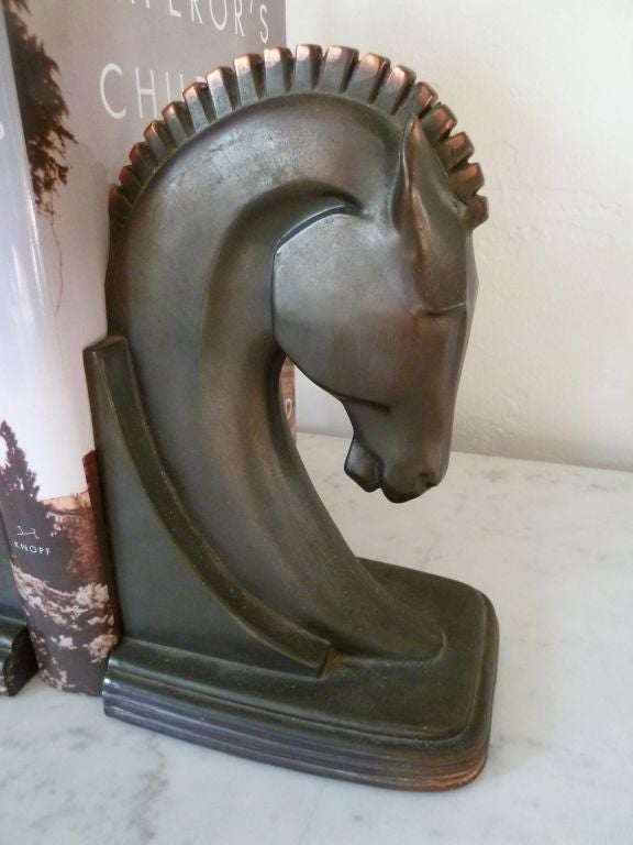 20th Century Pair of Original Horse Head Bookends with Gorgeous Patina For Sale