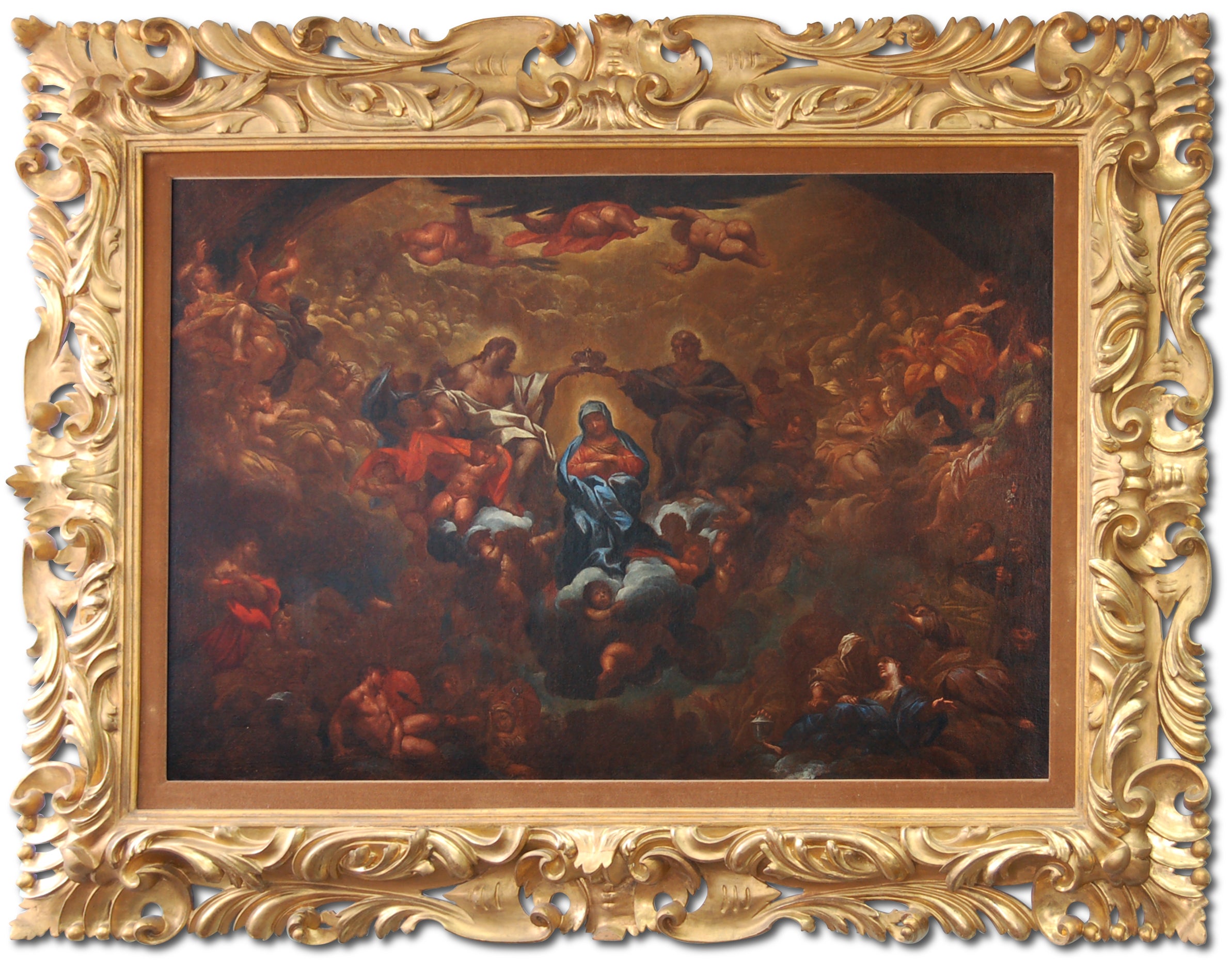 16th Century italian "The Coronation of the Virgin" Oil Painting For Sale