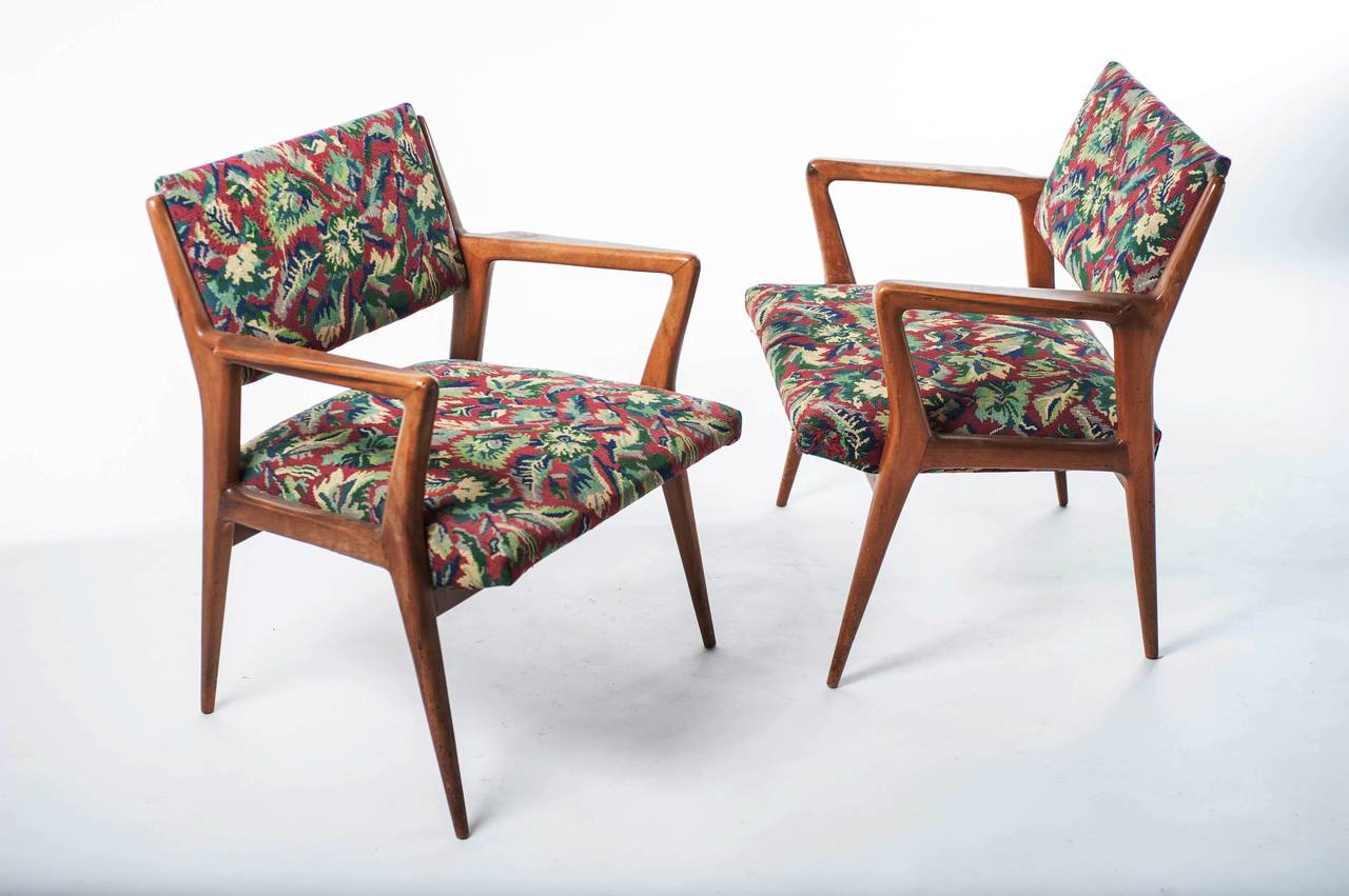 Pair of armchairs, Italian work by Gio Ponti style.