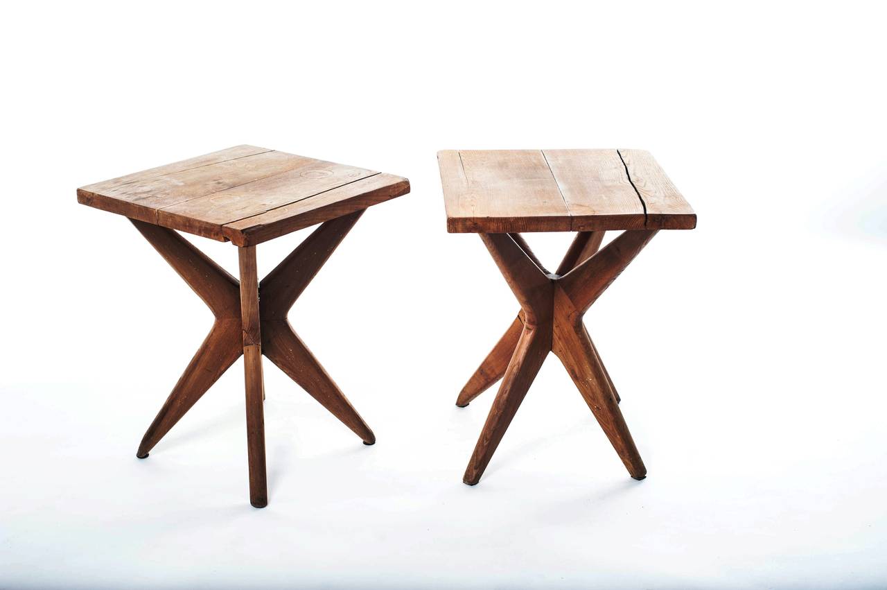 Pair of table in natural wood made by architect Manzoni.