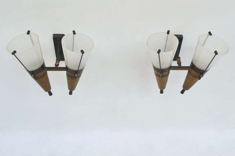 Pair of Wall Lamps, 1960s, Attribuited to Stilnovo In Excellent Condition In Milan, IT