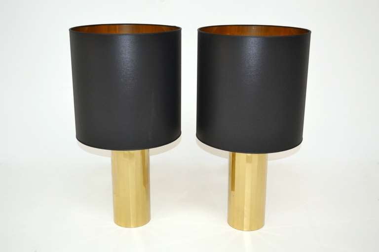 Pair of lamps 70s, in excellent condition, base metal gold