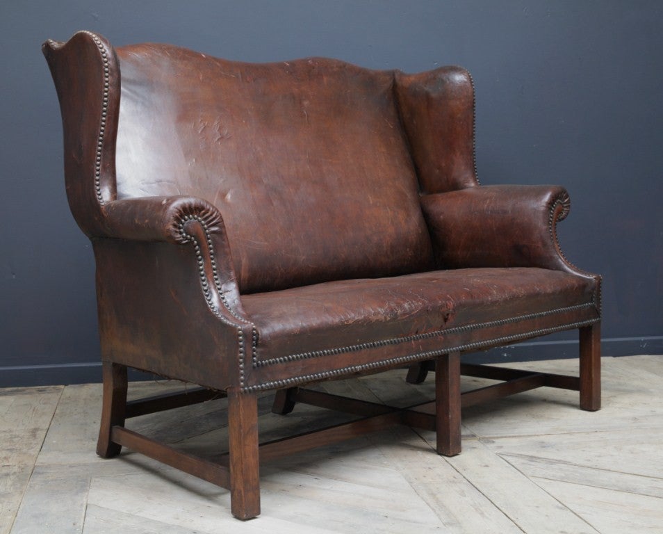 Wing Back Leather Sofa