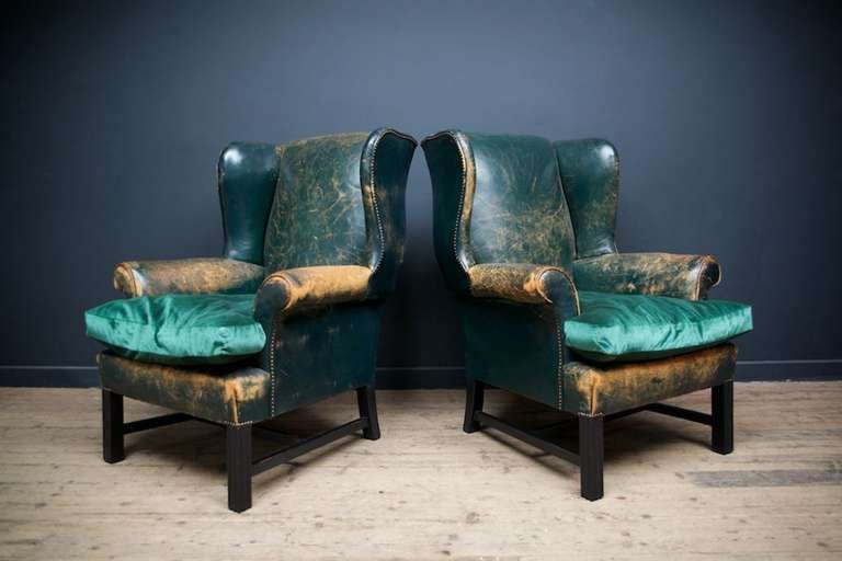 Green Leather Wingback Chairs at 1stdibs