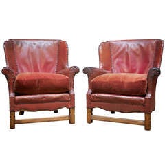 Antique Red Leather Club Chairs