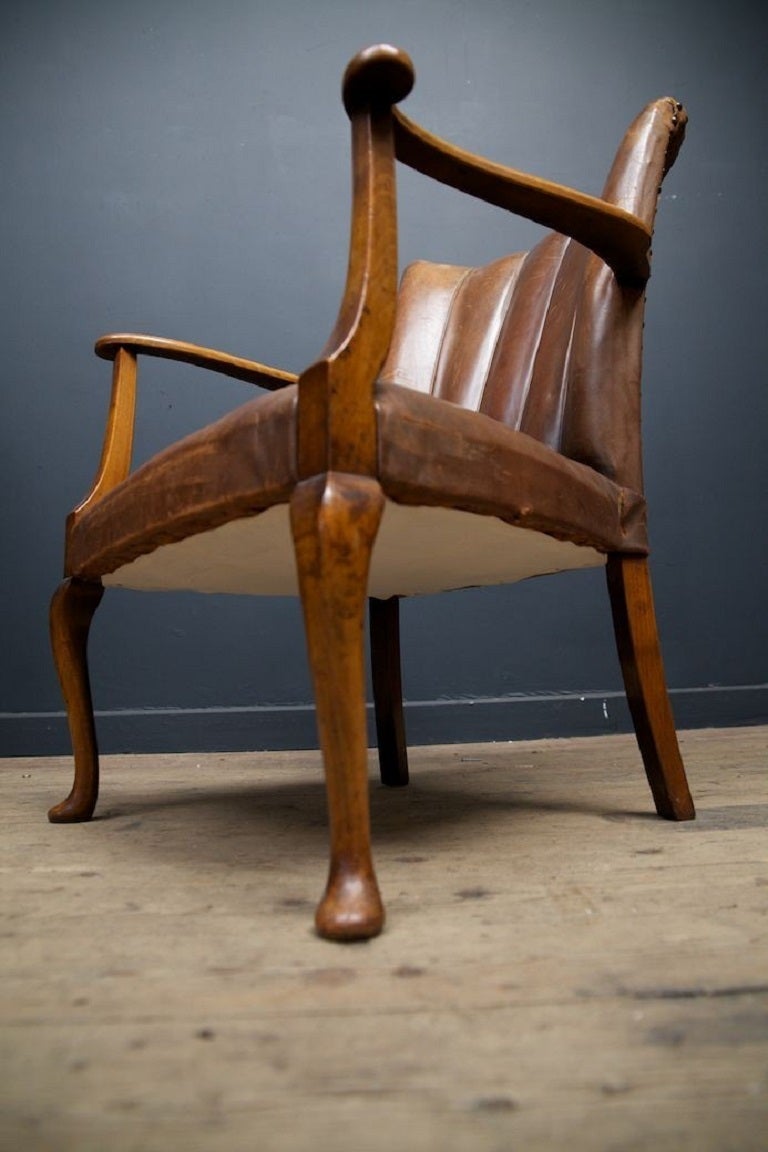 French Leather Open Armchair