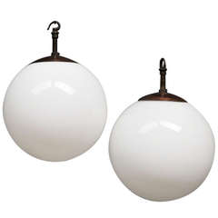 Pair of Globe Opaline Pendants Pair of Globe Opaline Pendants