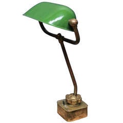 Brass and Green Enamel Desk Lamp