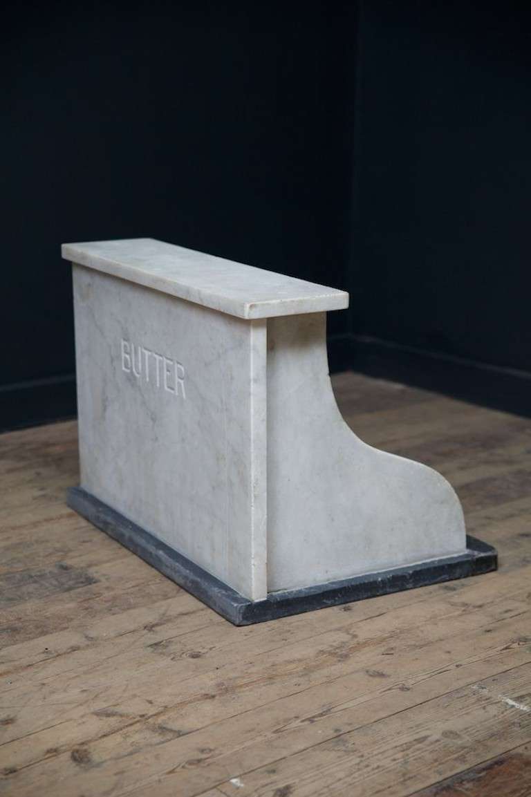 A rare Carrara marble and Welsh blue slate, counter top butter counter of large scale.<br />
English, circa 1880.<br />
Height: 46 cm Width: 65 cm Depth: 47 cm