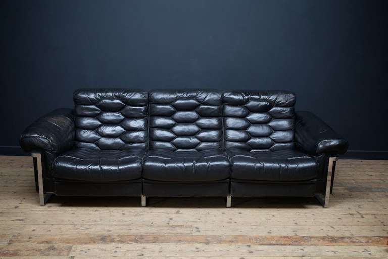 Swiss De Sede Black Leather Sofa