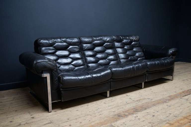 De Sede Black Leather Sofa In Excellent Condition In Llandudno, Conwy