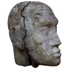 Sculptural Lifesize Carved Hardwood Male Head, 1960s