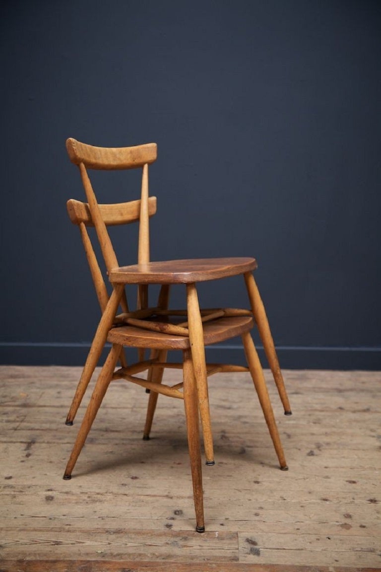 A large run of this iconic stacking chair. 

Designed in 1957 by Lucian R Ercolani and produce by his company ERCOL. 

This batch were purchased in 1960 for use in a school in south Wales. 

Clean solid unrestored or refinished condition.