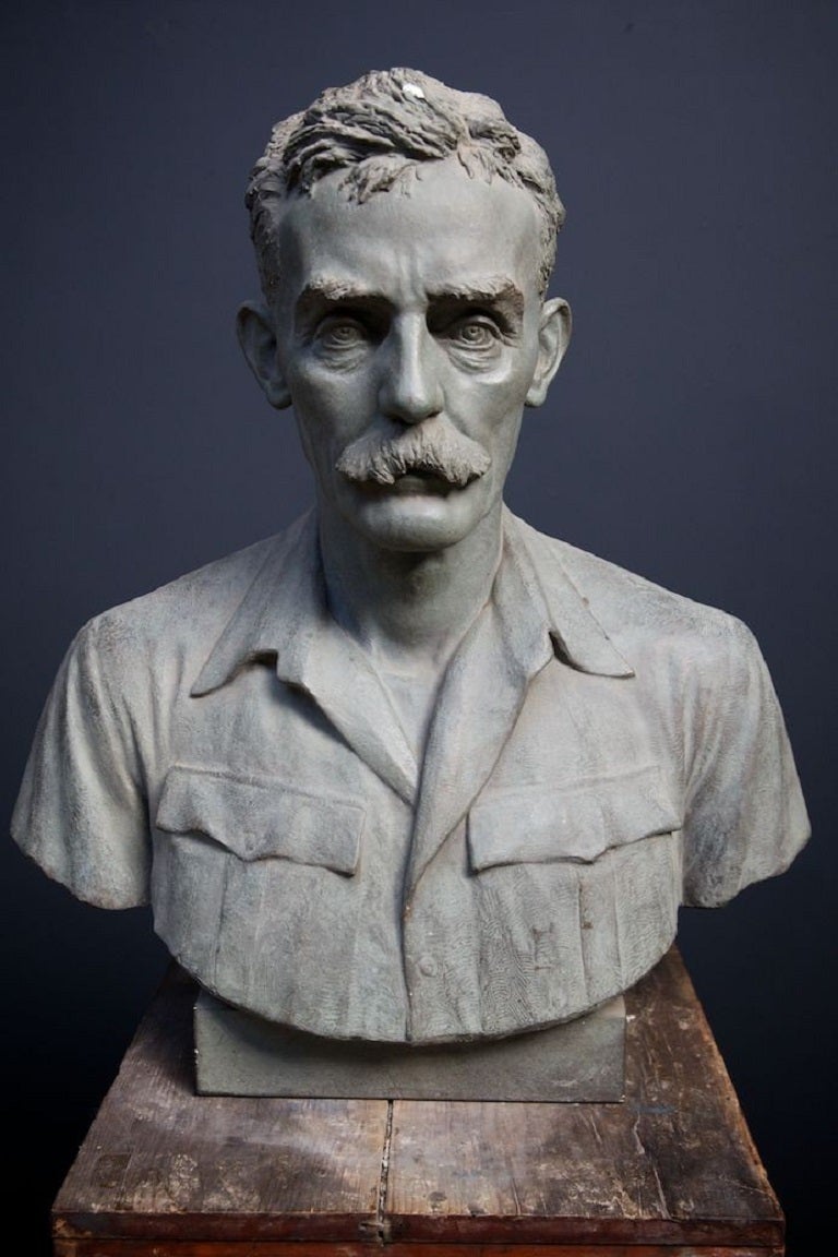 A large patinated plaster bust of a moustachioed Gentleman. 

Clearly marked to the right hand side of the base ” Walter Marsden, Sculptor, London, 1948. 

Possibly made as a pair to reference number 7020. 

H:67 W: 59 D: 27 CM