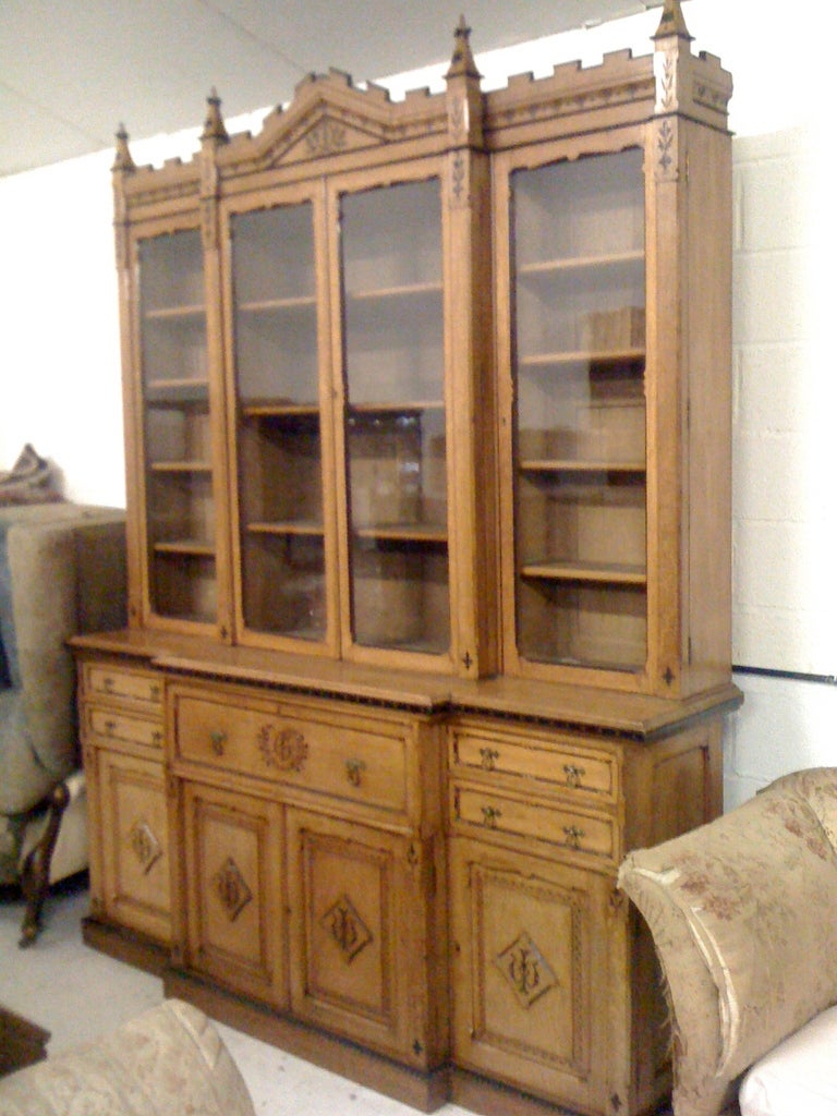 19th Century Victorian Period Aesthetic Movement Oak Secretaire Bookcase 2