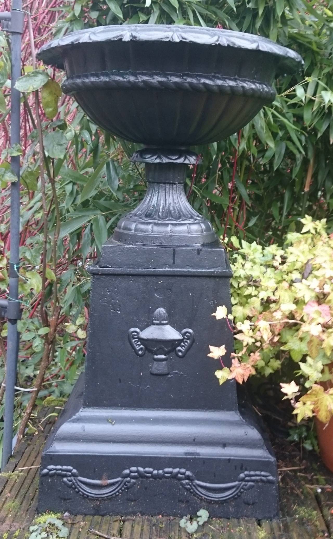 Pair of antique cast iron urns, English circa 1860 

35