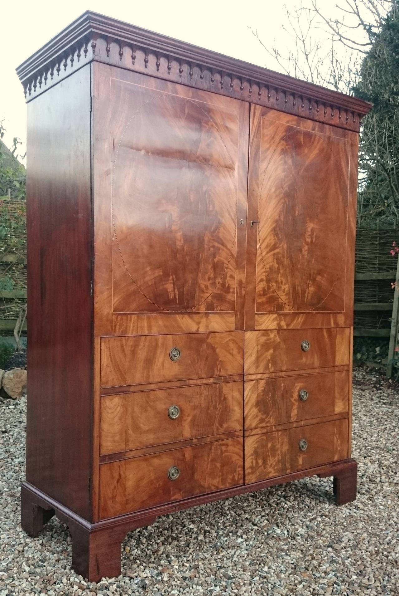 18th Century Flame Mahogany Wardrobe Linen Press In Good Condition In Gloucestershire, GB
