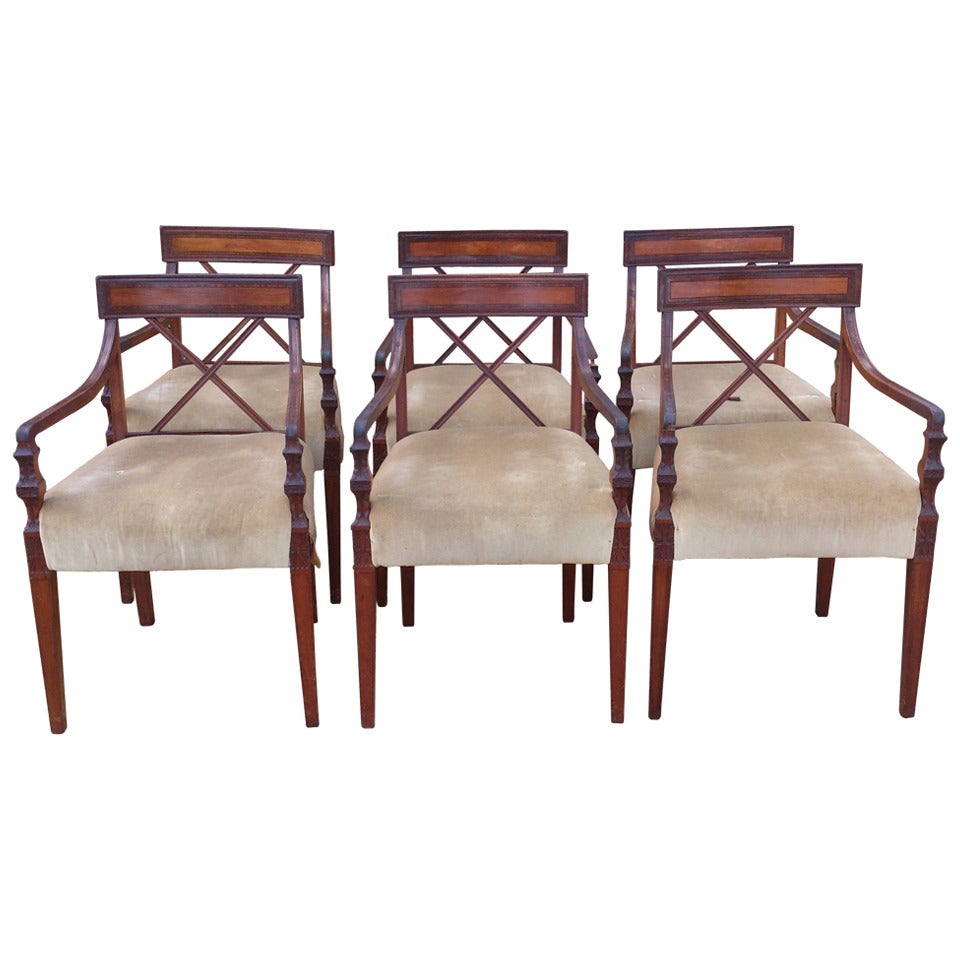 Set of 7 Antique Dining Chairs All With Arms