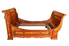 Used Dutch Mahogany Marquetry Sleigh Bed c.1830