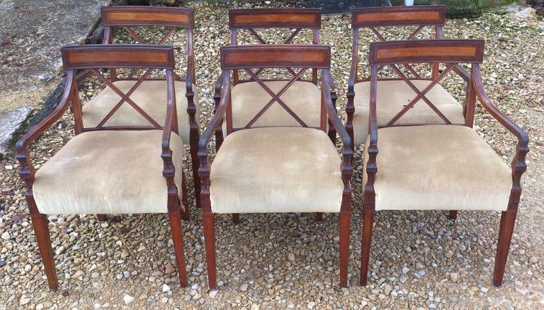 British Set of 7 Antique Dining Chairs All With Arms