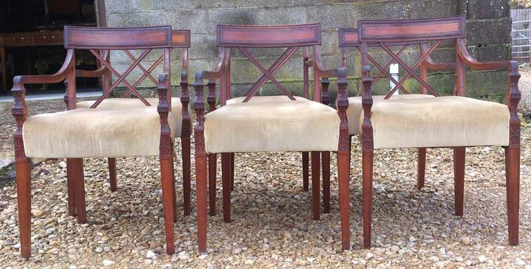 Set of 7 Antique Dining Chairs All With Arms In Excellent Condition In Gloucestershire, GB