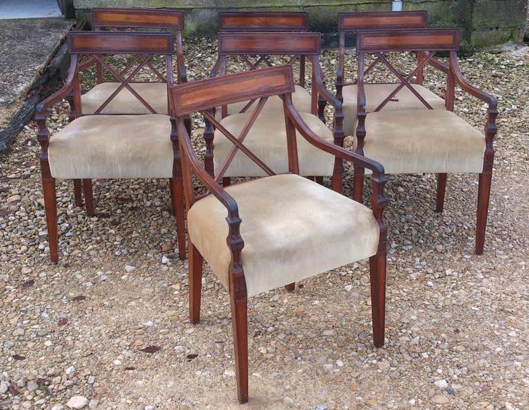 18th Century and Earlier Set of 7 Antique Dining Chairs All With Arms