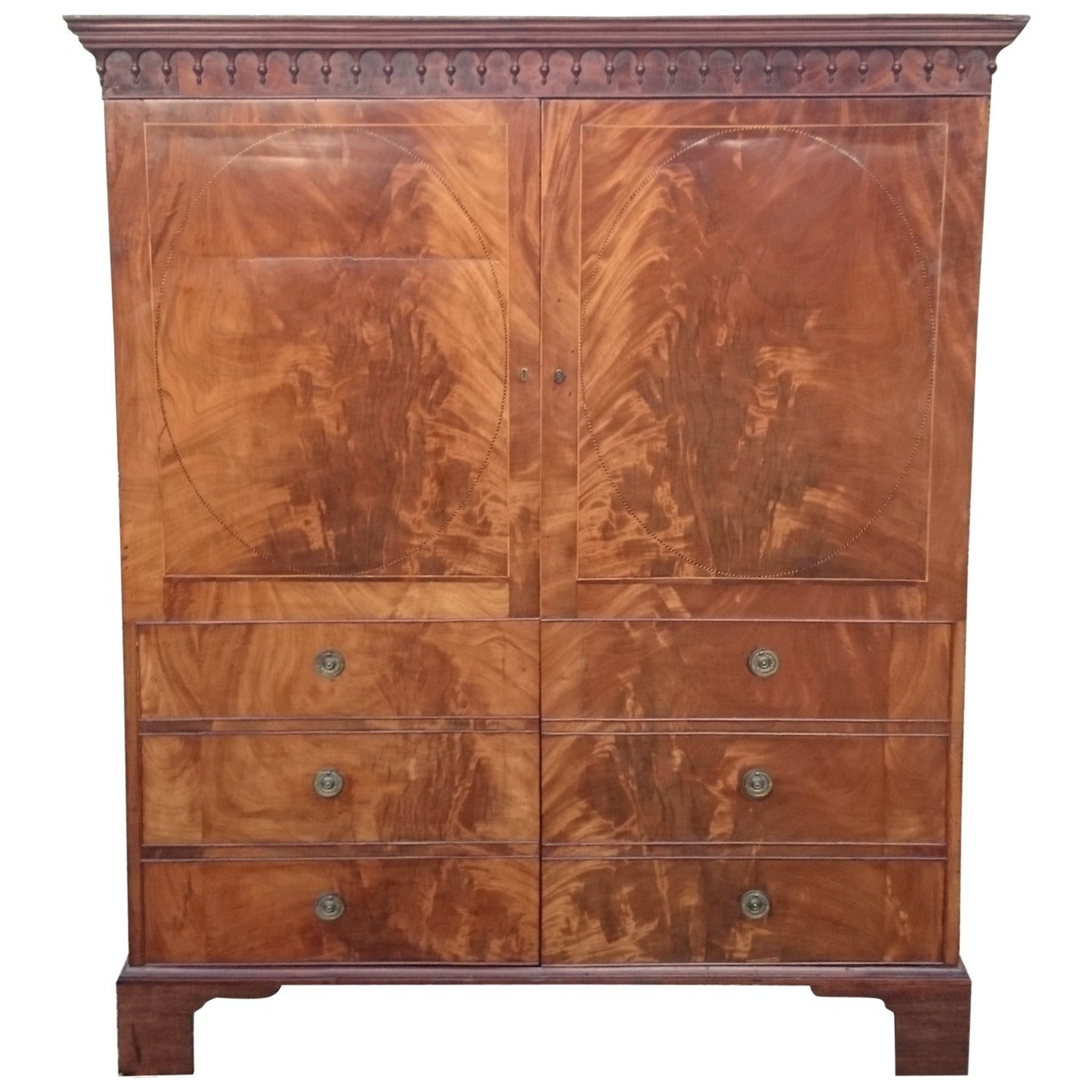 18th Century Flame Mahogany Wardrobe Linen Press