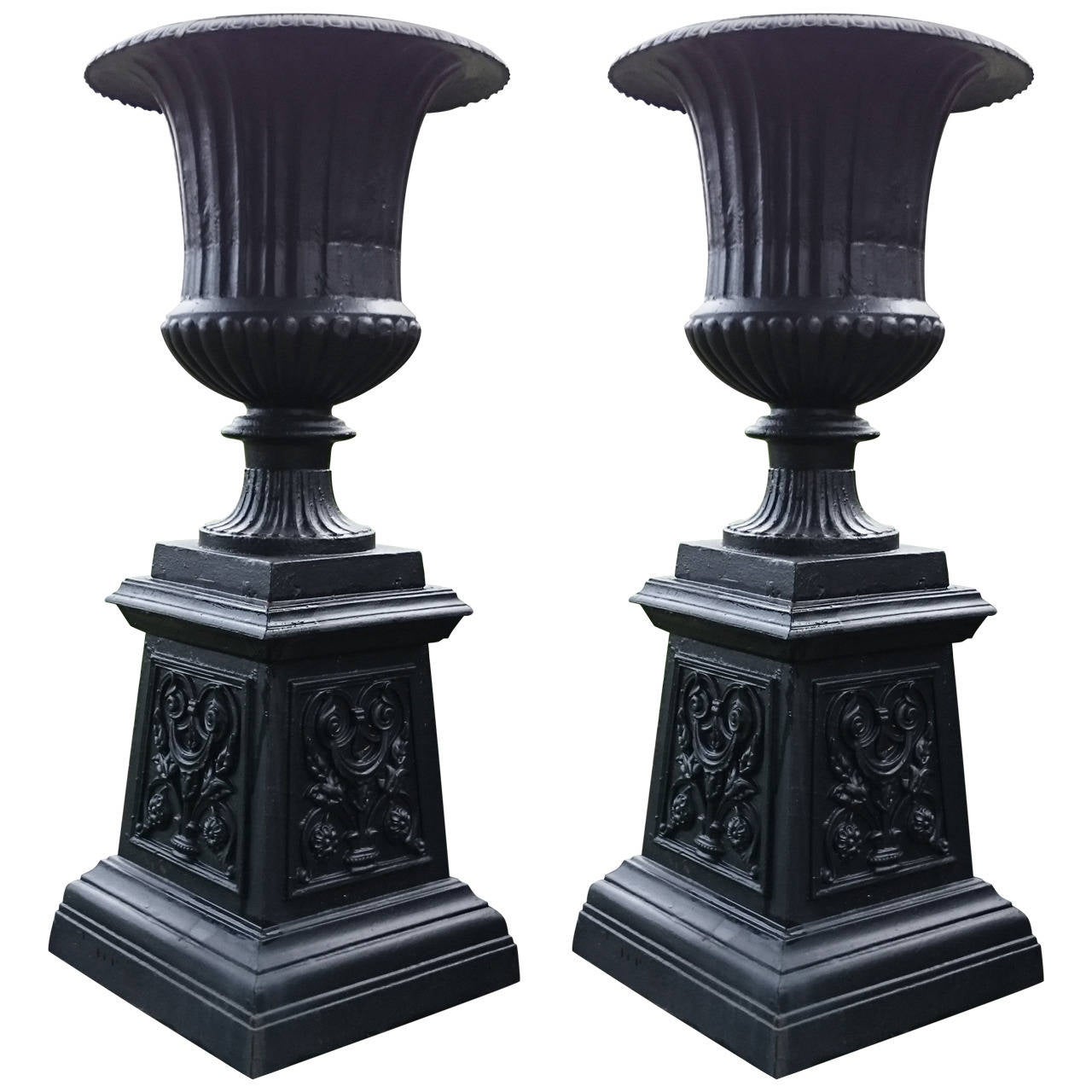 Pair of Cast Iron Urns For Sale at 1stDibs