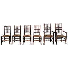 Set of Six Rush Seated Dining Chairs
