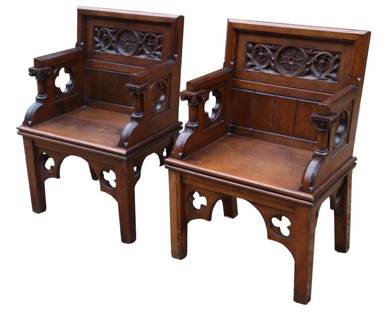 19th Century Pair of Antique Gothic Chairs