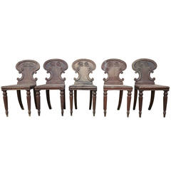 Antique Set of Five Early Nineteenth Century Hall Chairs